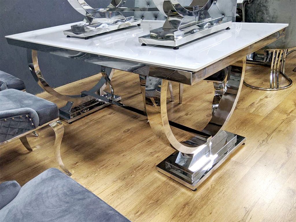Design Esstisch &quot;Nova&quot; 180x90 Weiss Silber Marmor-Optik Wohnzimmer