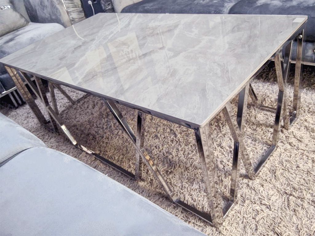Design Couchtisch &quot;Farah&quot; 130x70 Grau Silber Marmor-Design Wohnzimmer