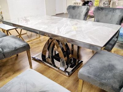 Design Esstisch &quot;Star&quot; 180x90 Grau Silber Marmor-Optik Wohnzimmer