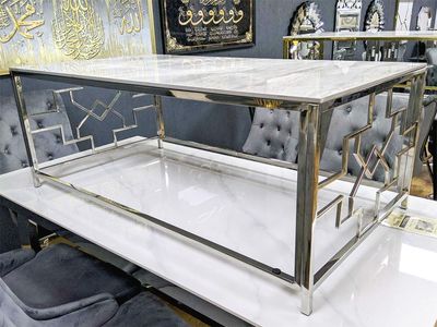 Design Couchtisch &quot;Astra&quot; 130x70 Grau Silber Marmor-Optik Wohnzimmer
