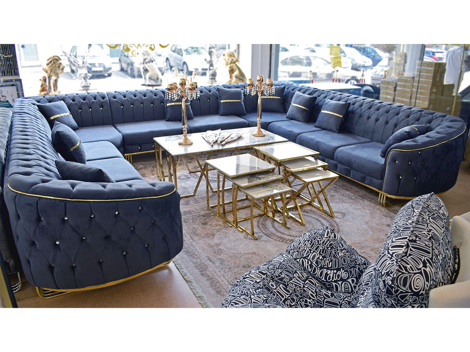 XL Chesterfield U-Form &quot;Los Angeles&quot; Farbauswahl Sofa Wohnzimmer Füße