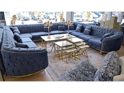 XL Chesterfield U-Form &quot;Los Angeles&quot; Farbauswahl Sofa Wohnzimmer Füße