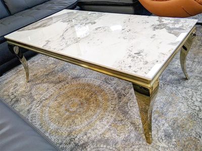Couchtisch &quot;Ayla 2&quot; 130 cm Weiss Gold Marmor-Design Wohnzimmer