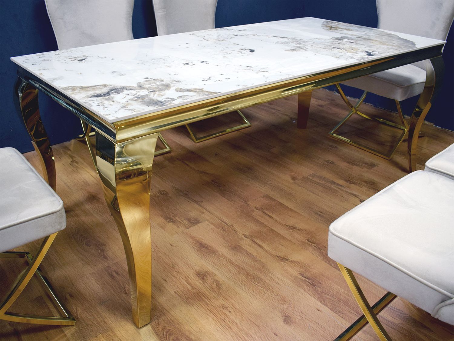 Esstisch &quot;Ayla 2&quot; 160 cm 180 cm Farbauswahl Ayla 2, Variante: Weiss / Gold / 160 cm