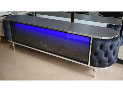 LED Chesterfield TV-Lowboard Deko Kamin &quot;Hugo&quot; 180 cm Grau / Silber