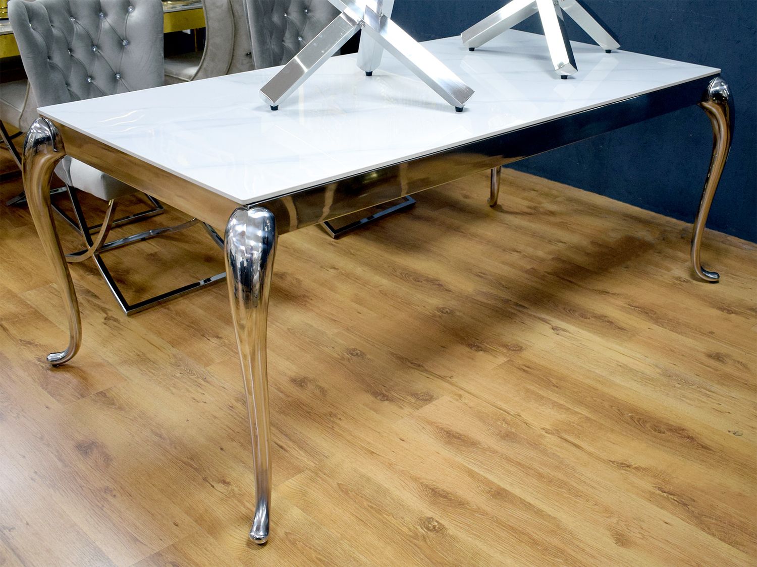 Design Esstisch &quot;Rima&quot; 180 cm Weiss Silber Marmor-Optik Wohnzimmer
