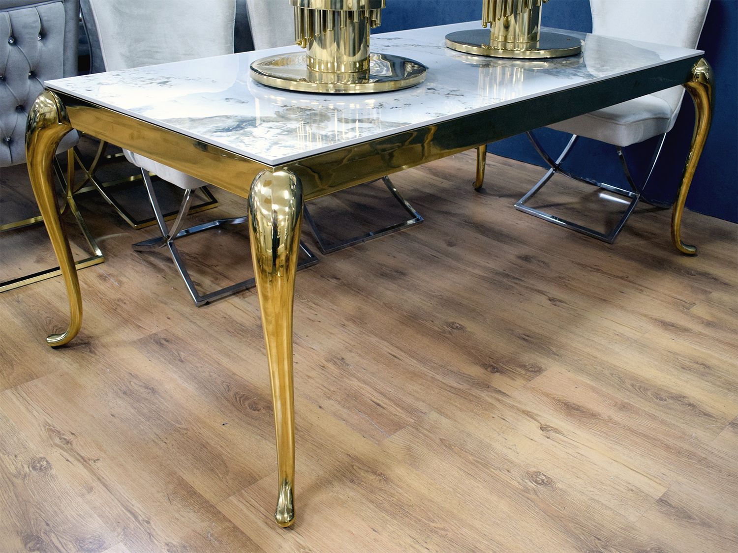 Design Esstisch &quot;Rima&quot; 180 cm Weiss Gold Marmor-Optik Wohnzimmer