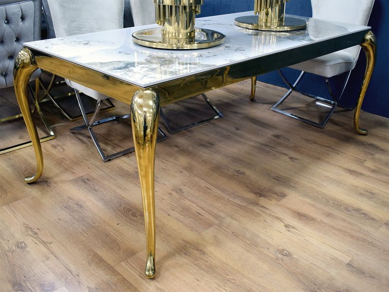 Design Esstisch &quot;Rima&quot; 180 cm Weiss Gold Marmor-Optik Wohnzimmer