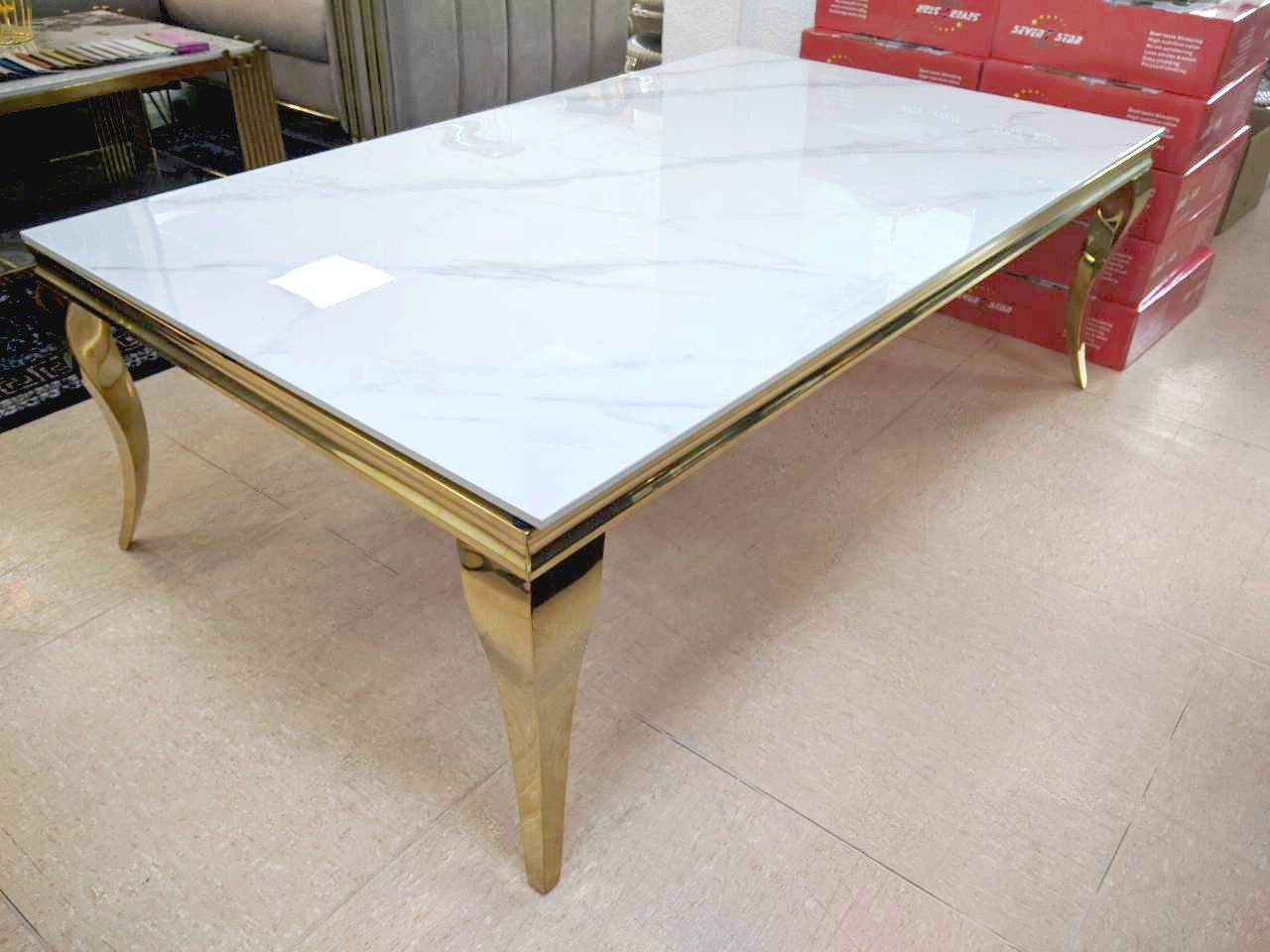 XL Couchtisch &quot;Ayla&quot; 150 cm Weiss Gold Marmor-Design Wohnzimmer
