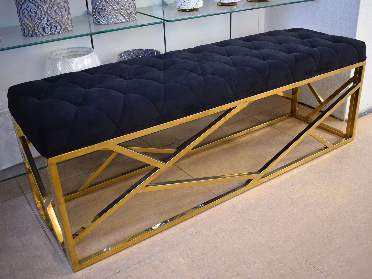 Luxus Sitzbank 120 &amp; 140 cm &quot;Zorro&quot; Schwarz Gold Stuhl
