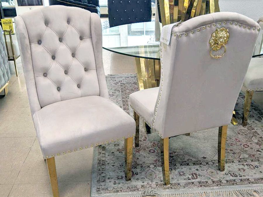 Luxus Chesterfield Stuhl &quot;Nizza&quot; Beige Gold Löwe Esszimmer