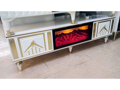 LED Design TV-Lowboard &quot;Tara&quot; Deko Kamin 160 cm Weiss Gold