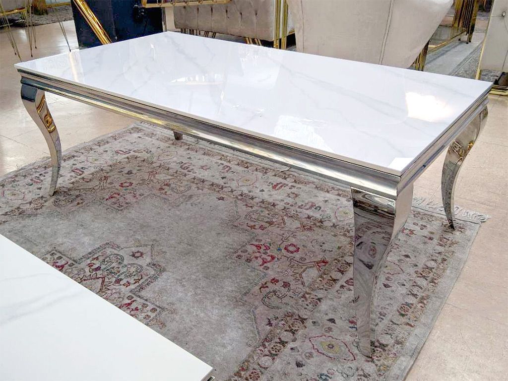 Couchtisch &quot;Ayla 2&quot; 130 cm Weiss Silber Marmor-Design Wohnzimmer