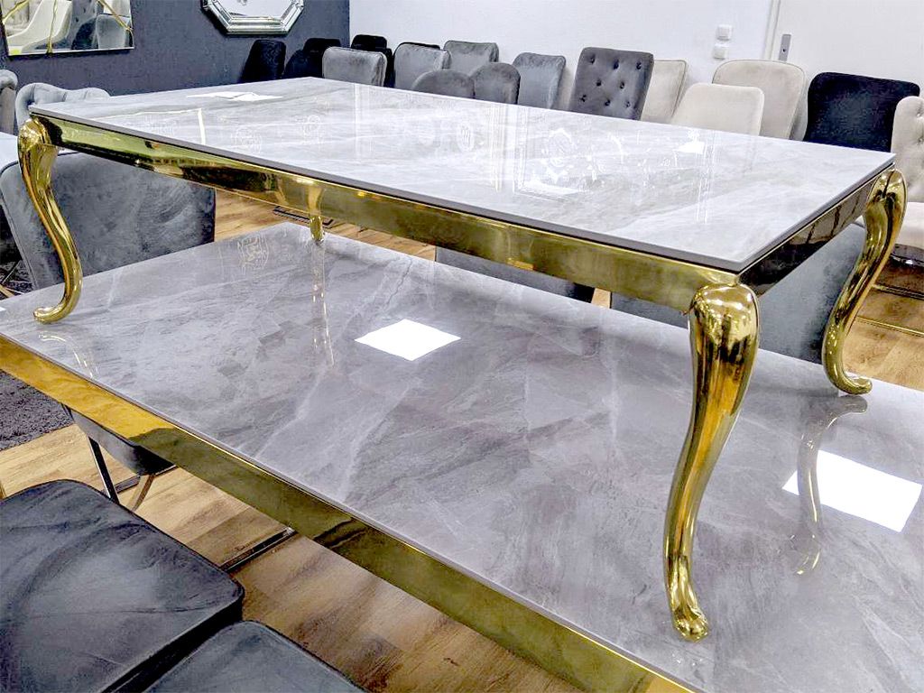 Couchtisch 130 cm &quot;Rima&quot; Grau Gold Marmor-Design Wohnzimmer