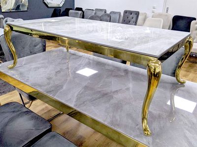 Couchtisch 130 cm &quot;Rima&quot; Grau Gold Marmor-Design Wohnzimmer