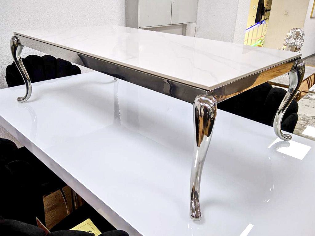 Couchtisch 130 cm &quot;Rima&quot; Weiss Silber Marmor-Design Wohnzimmer