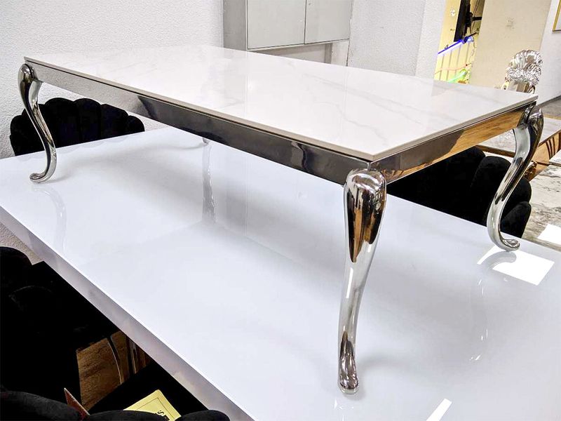 Couchtisch 130 cm &quot;Rima&quot; Weiss Silber Marmor-Design Wohnzimmer