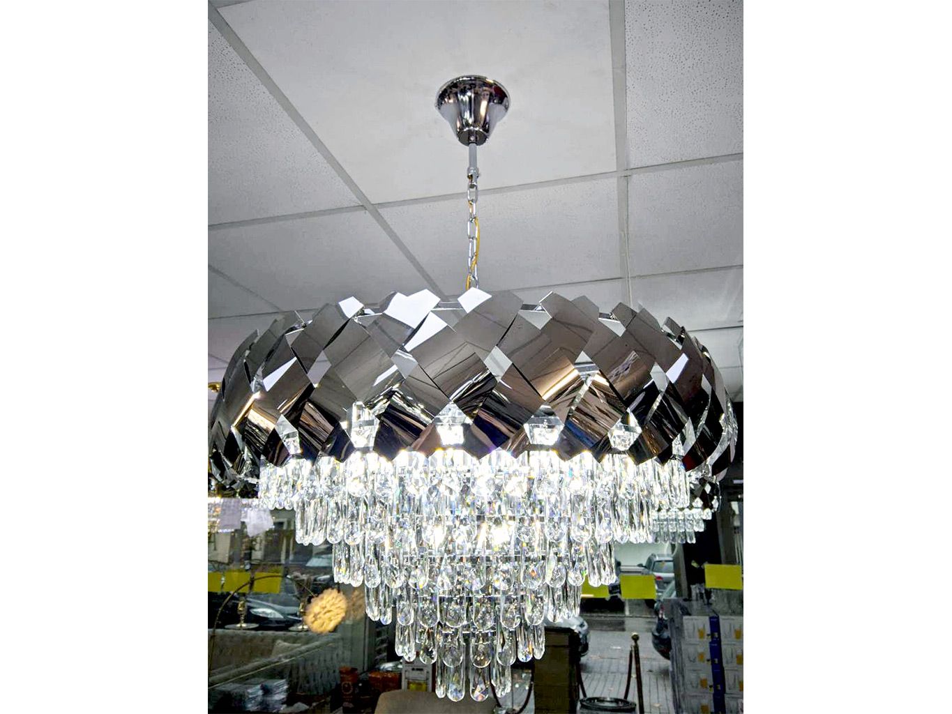 Deckenlampe 80 cm Silber &quot;Mark&quot; Licht Deckenleuchte Beleuchtung