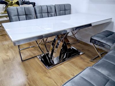 Esstisch 180x90 &quot;Tara&quot; Weiss Silber Esszimmer Tisch