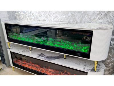 TV Lowboard Kamin &quot;Timo&quot; 200 cm Weiss Marmor-Design Wohnzimmer