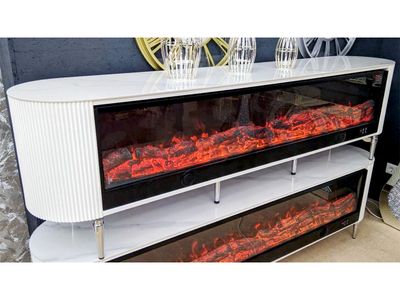 TV Lowboard Kamin &quot;Timo&quot; 200 cm Weiss Schlicht Wohnzimmer