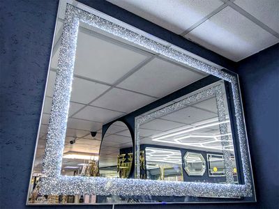 LED Wandspiegel 120x80 &quot;Lux&quot; Diamant-Design Crushed Ice Silber
