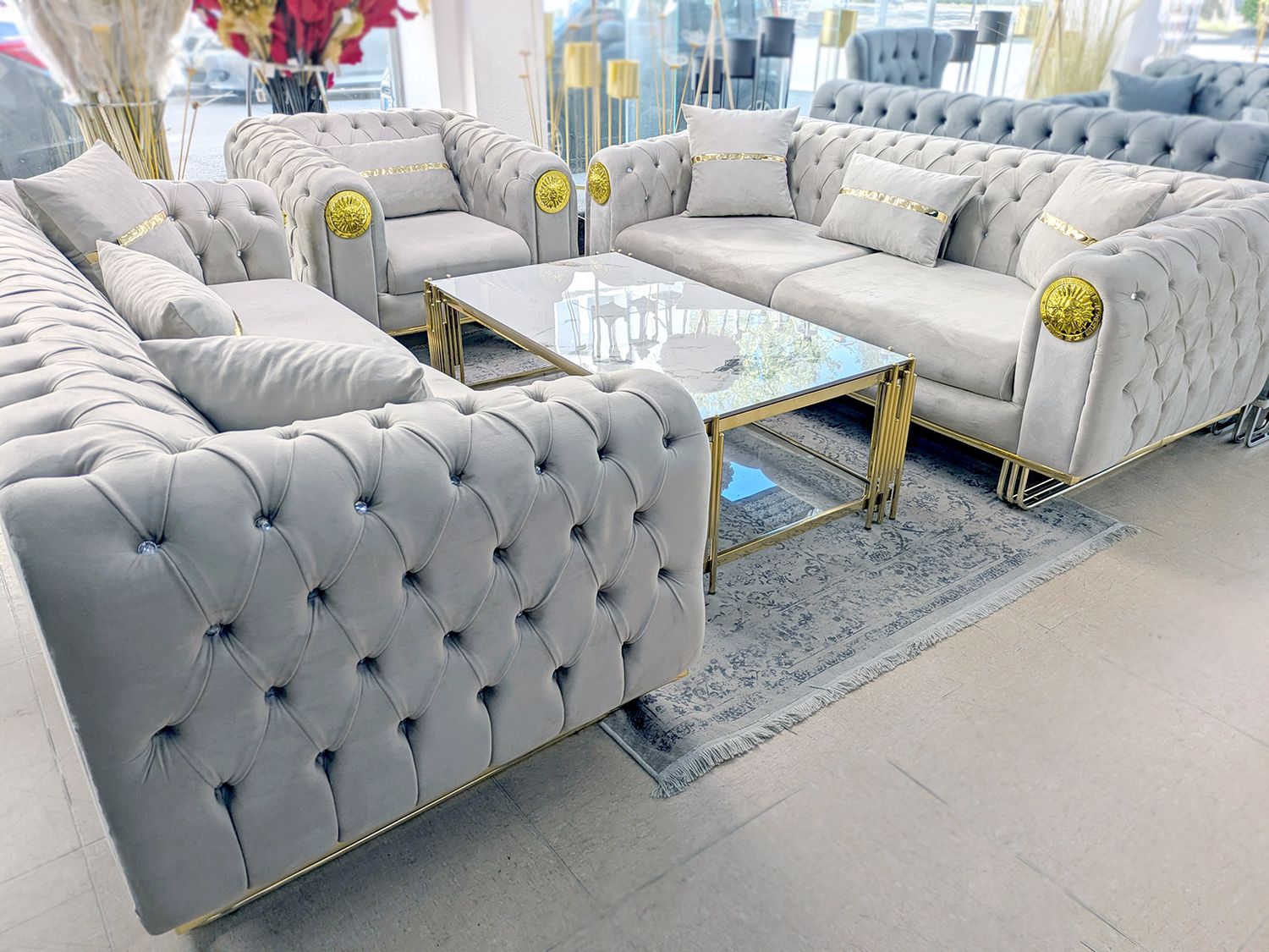 Chesterfield Sofa &quot;Medusa&quot; 3-3-1 Farbauswahl Wohnzimmer Garnitur