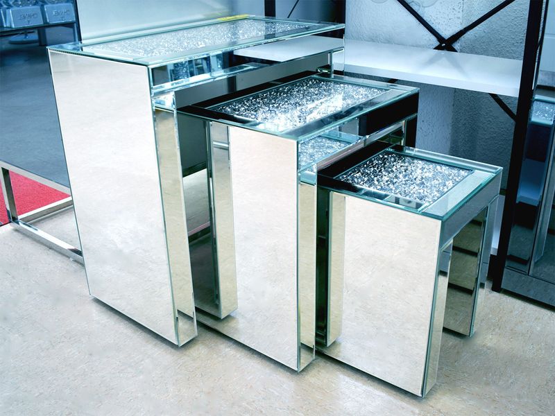 3er-Set Spiegel Beisteller &quot;Susi&quot; Silber Diamant Design Wohnzimmer