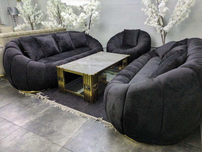Design Sofa &quot;Bubble&quot; 3-3-1 Schwarz Gold Garnitur Couch