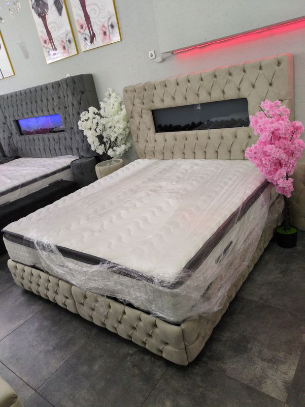 Chesterfield Bett &quot;Karlo&quot; Grau Beige Farbauswahl