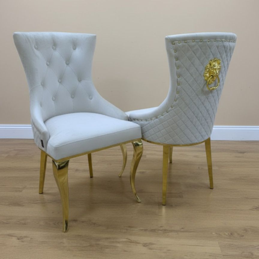 Chesterfield Stuhl &quot;Luxemburg 2&quot; Beige Gold Löwe Esszimmer