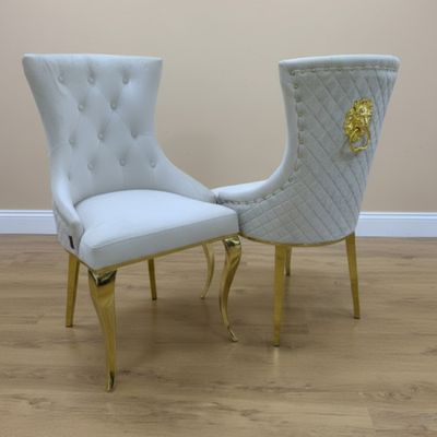 Chesterfield Stuhl &quot;Luxemburg 2&quot; Beige Gold Löwe Esszimmer