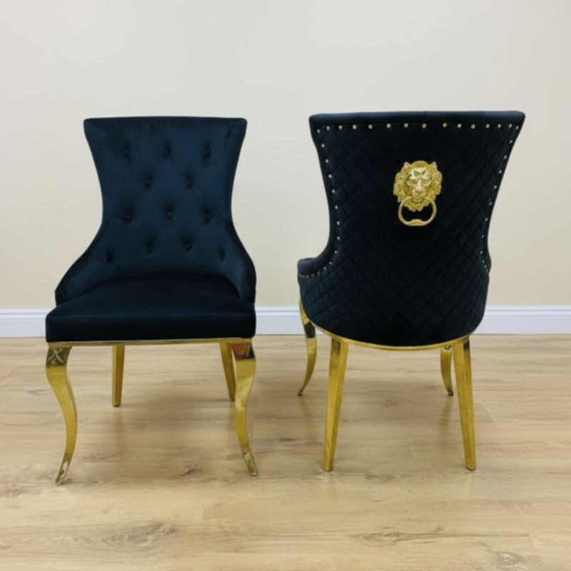 Chesterfield Stuhl &quot;Luxemburg 2&quot; Schwarz Gold Löwe Esszimmer