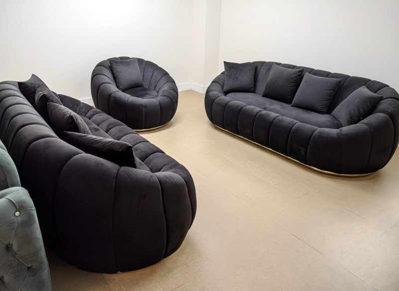 Design Sofa &quot;Bubble&quot; 3-3-1 Schwarz Gold Garnitur Couch