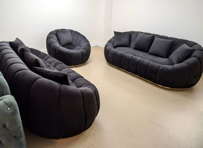 Design Sofa &quot;Bubble&quot; 3-3-1 Schwarz Gold Garnitur Couch