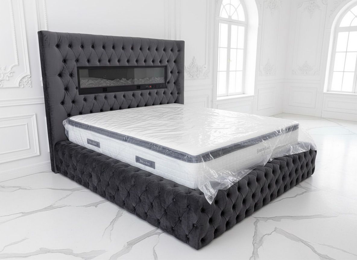 Chesterfield Bett &quot;Tina&quot; Deko-Kamin Bluetooth LED