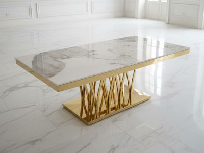 Design Couchtisch &quot;Dennis&quot; 130x70 Weiss Gold