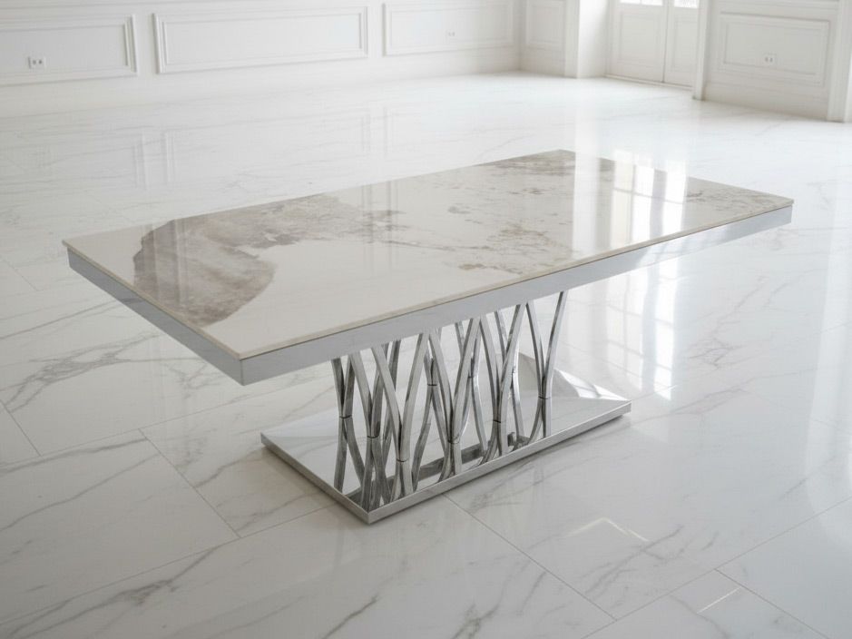 Design Couchtisch &quot;Dennis&quot; 130x70 Weiss Silber