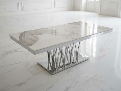 Design Couchtisch &quot;Dennis&quot; 130x70 Weiss Silber