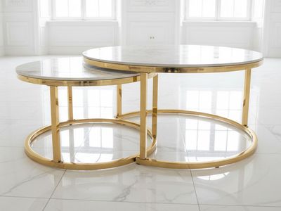 2er-Set Couchtisch &quot;Markus&quot; Weiss Gold Marmor-Design