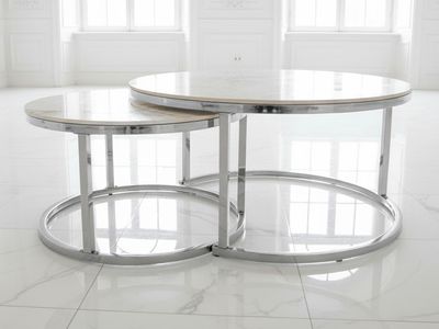2er-Set Couchtisch &quot;Markus&quot; Weiss Silber Marmor-Design