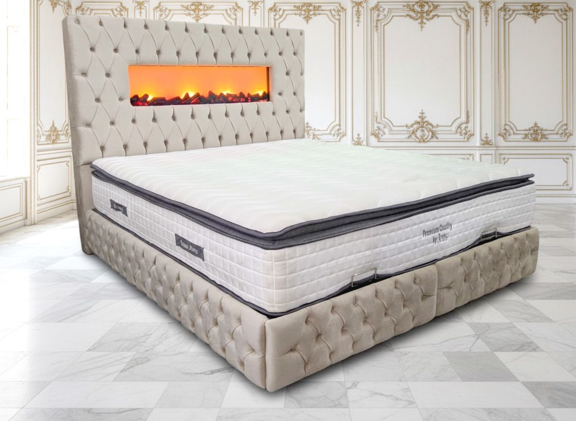 Chesterfield Bett "Karlo" Grau Beige Farbauswahl Chesterfield Bett "Karlo" Grau Beige Farbauswahl