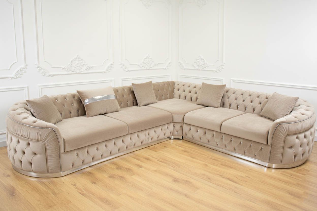 XL Chesterfield Ecksofa "Amsterdam" L-Form Farbauswahl Couch Ecksofa XL Chesterfield Ecksofa "Amsterdam" L-Form Farbauswahl Couch Ecksofa, Farb-Beispiele: Beige / Gold (ca. 8 Wochen Wartezeit)