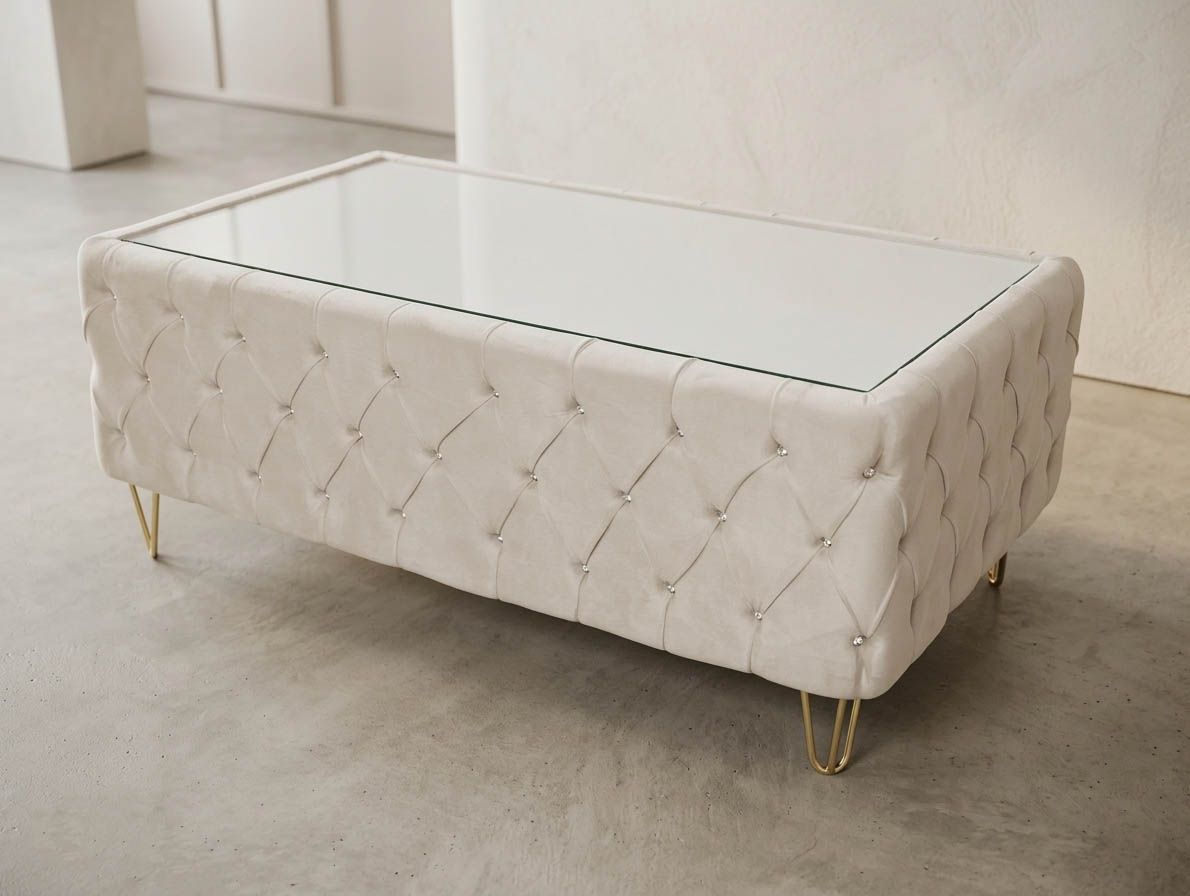 Chesterfield Couchtisch "Winston" 130x70 cm Farbauswahl Glas Chesterfield Couchtisch "Winston" 130x70 cm Farbauswahl Glas, Farbe: Beige (ca. 8 Wochen Wartezeit)