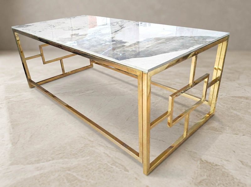 Couchtisch 120x60 "Han" Creme Gold Marmor-Design Wohnzimmer Couchtisch 120x60 "Han" Creme Gold Marmor-Design Wohnzimmer