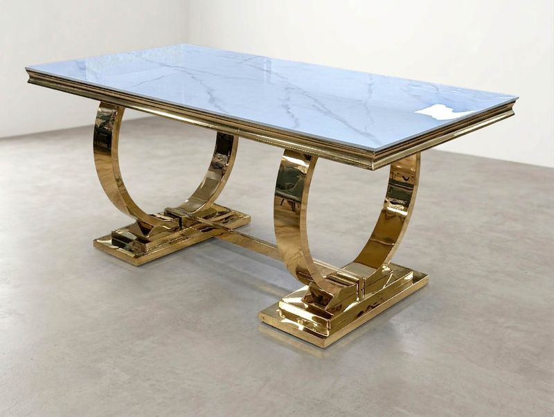 Design Esstisch "Nova" 180x90 Weiss Marmor-Optik Gold Wohnzimmer Design Esstisch "Nova" 180x90 Weiss Marmor-Optik Gold Wohnzimmer