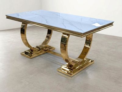 Design Esstisch "Nova" 180x90 Weiss Marmor-Optik Gold Wohnzimmer