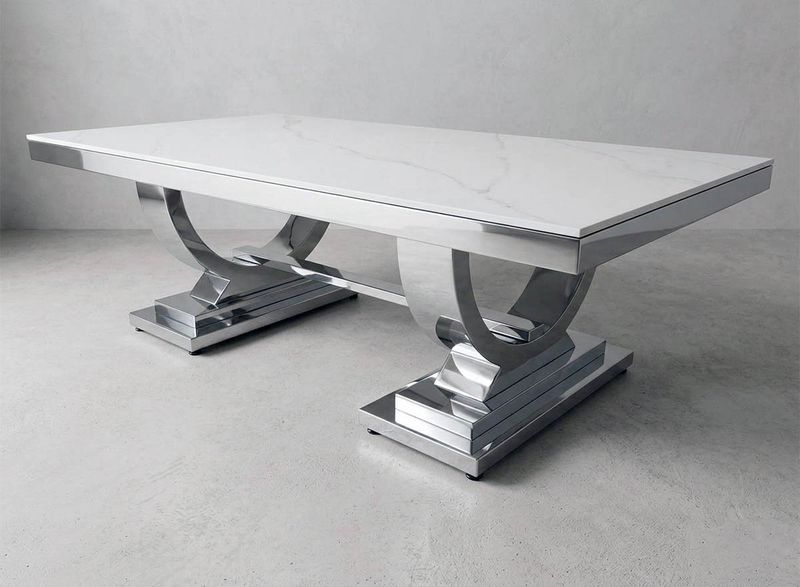 Design Couchtisch "Nova" 130x70 Weiss Silber Marmor-Optik Wohnzimmer Design Couchtisch "Nova" 130x70 Weiss Silber Marmor-Optik Wohnzimmer