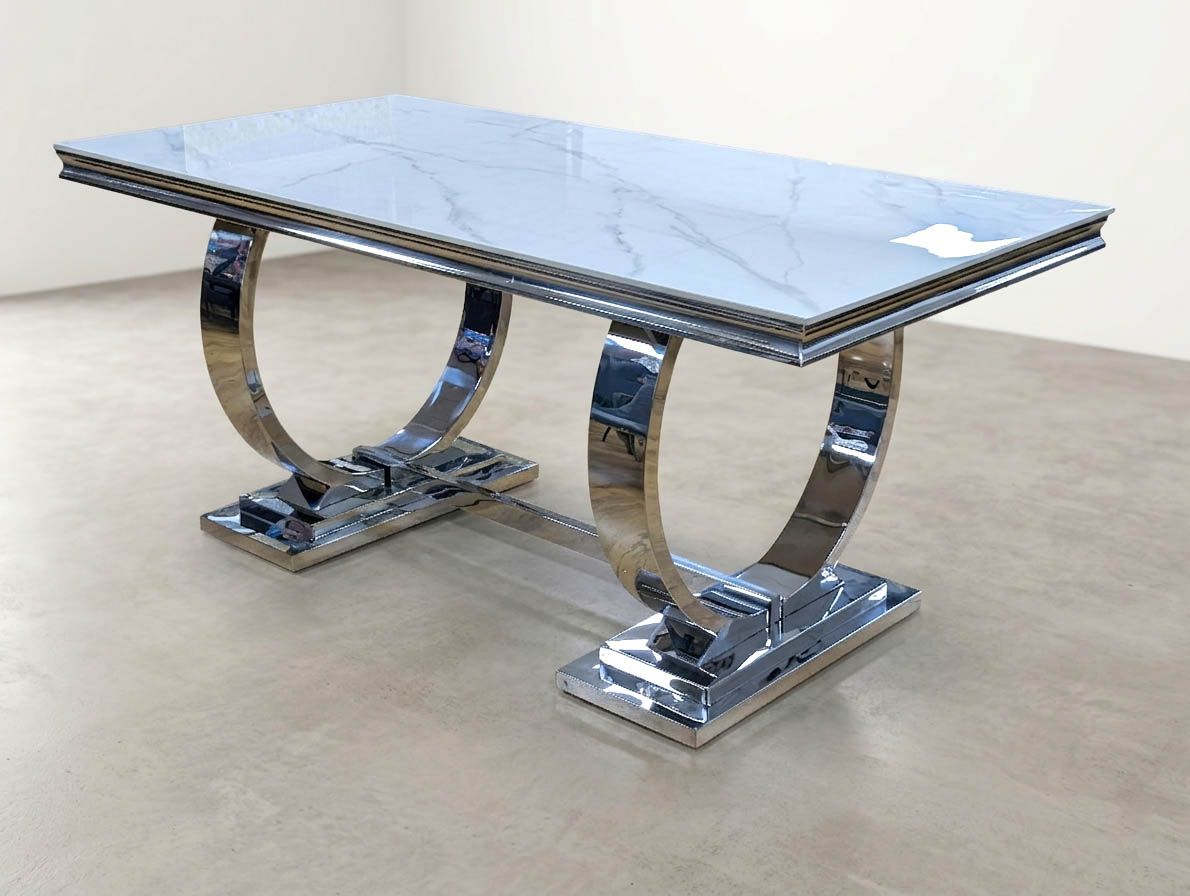 Design Esstisch "Nova" 180x90 Weiss Silber Marmor-Optik Wohnzimmer