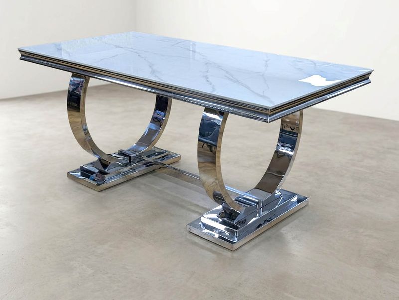 Design Esstisch "Nova" 180x90 Weiss Silber Marmor-Optik Wohnzimmer Design Esstisch "Nova" 180x90 Weiss Silber Marmor-Optik Wohnzimmer